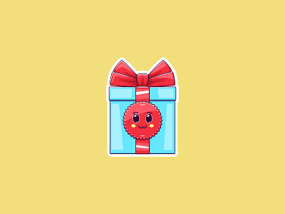 Kawaii Christmas Gift, Sticker baby cartoon character cheerful christmas comic cute emoji emotion funny gift box holiday illustraion joyful kawaii new year present sticker surprise xmas