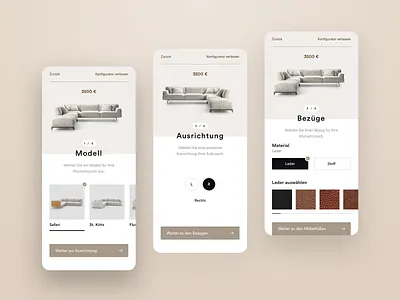 Couch Configurator app clean config configurator couch design furniture furniture app furniture store mobile mobile design mobile ui sofa ui ui ux