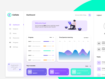 User Dashboard analytics chart dashboard graphs illustration learning logo online courses ui user dashboard user experience user interface ux vector