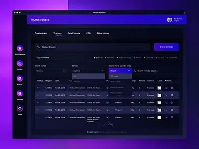 neutral logistics - Logistics & Transportation Web Platform admin panel analytics client management dashboard logistics product design transportation ui design user management ux design web