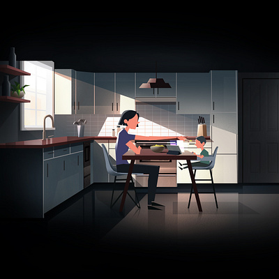 Breakfast Time 2d animation character child dark design food illustration meal meat mother motion motion design vector