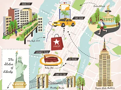Illustrated New York city map cartography central park empire state building hand drawn illustrated map illustration illustration art illustration design manhattan map maps new york statue of liberty tourist map vector