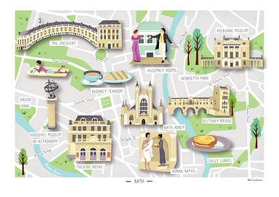 City of Bath Illustrated Map bath cartography hand drawn illustrated map illustration illustration design map maps roman baths tourist map vector visitor map