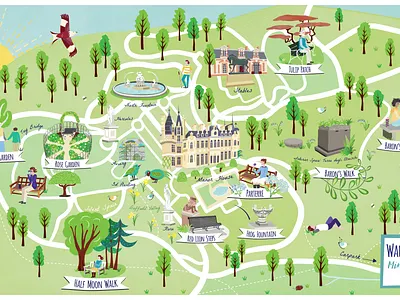 Waddesdon Manor NT Visitor Mindfulness Map cartography hand drawn illustrated map illustration illustration art illustration design map mapping maps tourist map visitor map