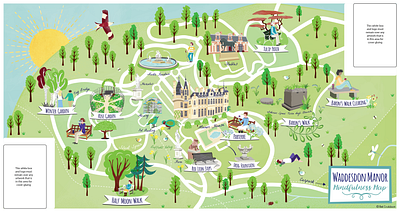 Waddesdon Manor NT Visitor Mindfulness Map cartography hand drawn illustrated map illustration illustration art illustration design map mapping maps tourist map visitor map