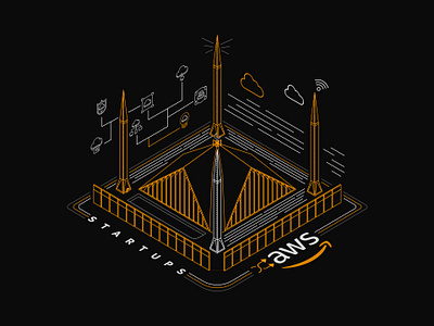 AWS Startups - Islamabad amazon aws branding design faisal mosque icon illustration islamabad landmark mosque pakistan startup tshirt vector