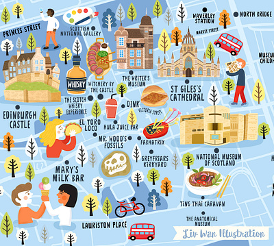 Edinburgh map wip childrens book childrens illustration design editorial food illustrated map illustration map puzzle puzzle game toy vector