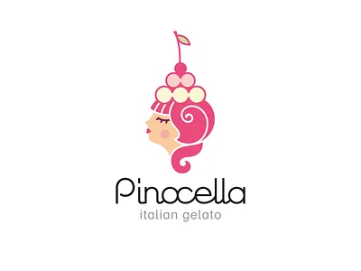 Pinocella branding cherry girl ice cream italian ligature logo retro sweet