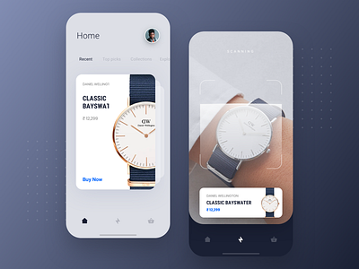 AR Based Shopping App app design ar concept dailyui ecommerce interaction ios minimal mobile online scan shopping ui ux watch