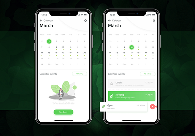 Calendar Events - Mobile App app branding design green icon illustration mobile product typography ui ux vector