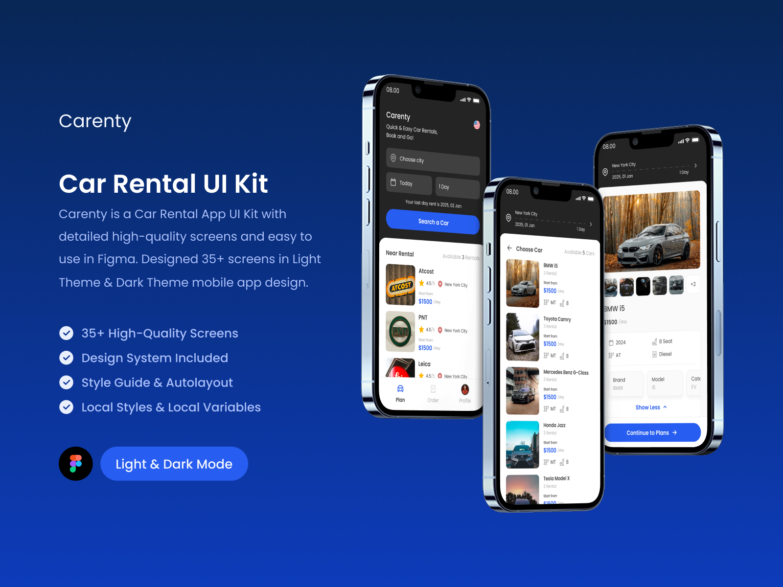 Example of Car Rental App UI Kit