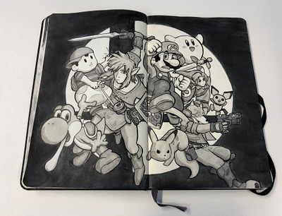 Super Smash Bros. Drawing amsterdam character design drawing fox ink inktober kirby link mario ness nintendo pichu pigma micron pikachu sketchbook super smash bros yoshi zelda