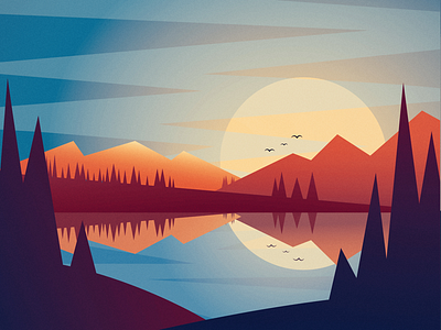 Sunset. Autumn landscape autumn design fall flat illustration lake landscape mountain orange sun sunset vector