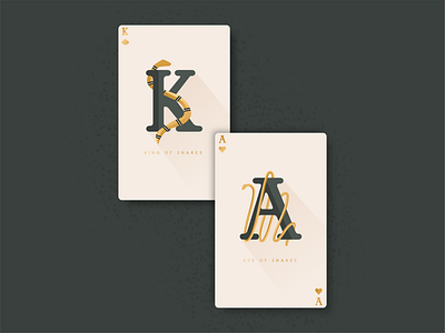 Snake Cards - Weekly Warmup ace card design dribbbleweeklywarmup gold green illustration king lettering playingcards snakes stippling typography vector warmup