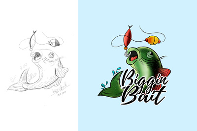 Hand drawn logo design bait drawing fishing fishing logo hand drawn hand drawn logo illustration logo wacom