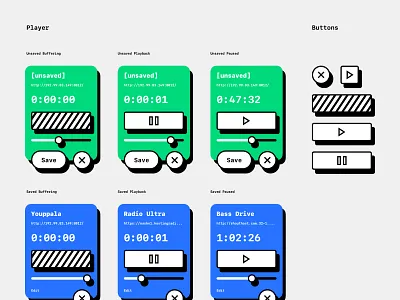 Piece of the kit app application audio buffering button bw card design interface kit library mobile pause play player ui volume