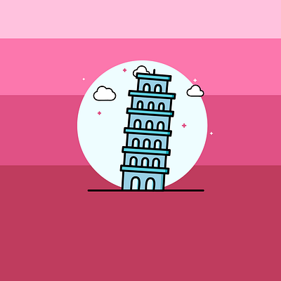 Leaning Tower of Pisa colors design dribbble flat illustration illustrator leaning tower minimal monument pink pisa ui vector