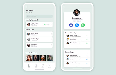 Contact list - social conversation integration android clean contact contact list contacts dial ios iphone list message mobile mobile design phone