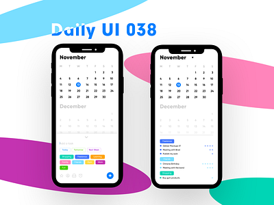 Daily UI 038 - Calendar app calendar daily 100 challenge daily ui dailyui tasks calendar ui uidesign uiux ux