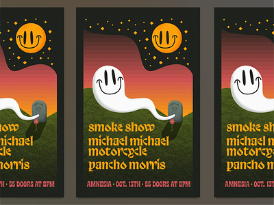 Smoke Show Gig Poster amnesia concert flower flyer ghost gig gigposter grass grave headstone poster smile stars