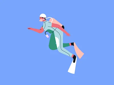 GIRLS CAN...BE DIVERS, ENGINEERS AND FARMERS animal character colors diver diving engineer farm farmer geometric illustration minimal ocean outdoor people pig shapes underwater vector