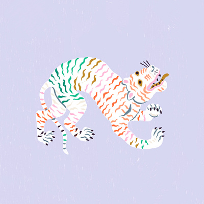 Rainbow Tiger animal design drawing gouache illustration rainbow tiger
