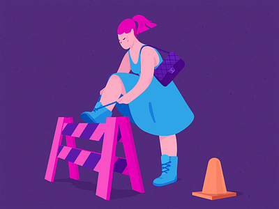 Pit Stop adobe illustrator adobe photoshop bag barrier blue boots construction girl illustration illustrator laces luxury orange pink purple texture