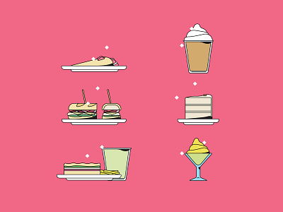 food icons baguette cake coffee crepe crepes frappe illustration lemonade margarita panini pink strawberry vector