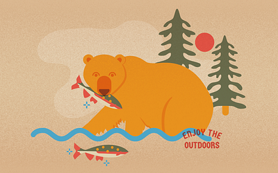Bear Feasting bear illustration outdoors pnw salmon spokane vector