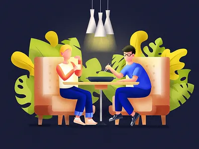 D.W.M dinner illustration plants ui web