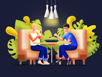 D.W.M dinner illustration plants ui web