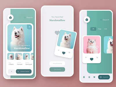 🐶Pet Adoption App adobe adobexd adoption animal animation app cards daily dailychallenge dailycreativechallenge design dog freelance livestream minimal mobile pet pets prototyp swipe