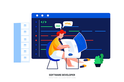 Software Developer Illustration abstract app banner character empty flat header illustration infographic isometric landing mobile modern on boarding onboarding page states taurus ui web