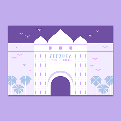 Zerzura Postcard architecture huevember illustration illustrator minimalist purple travel vector