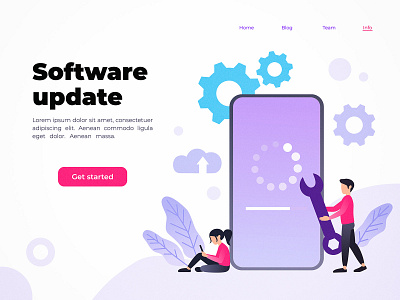 Software update landing page character concept design flat illustration page technology ui vector web