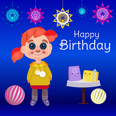 happy birthday card background birthday character gift girls happy vector