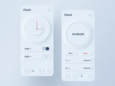 Skeuomorph Clock App alarm alarm app alarm clock app app design app designer clean clock clock app minimal skeuomorph skeuomorphism stopwatch trending ui ui design user experience ux