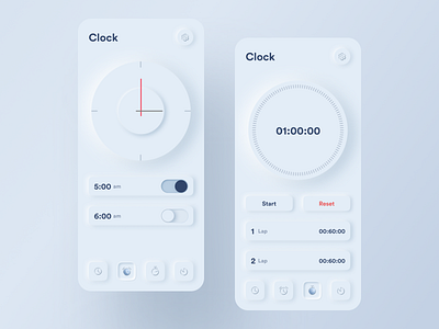 Skeuomorph Clock App alarm alarm app alarm clock app app design app designer clean clock clock app minimal skeuomorph skeuomorphism stopwatch trending ui ui design user experience ux