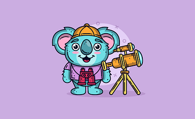 Koala explorer 🐨 animal branding character character design creative cute cute animal design dribbble explorer flat design graphic icon illustration illustrator koala line art purple telescope vector