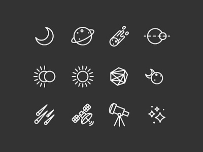 Space Icons asteroid comet eclipse icons illustration minimal moon planet satellite simplified space stars sun telescope vector