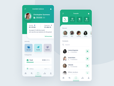 Financial Mobile App credit card design finances interface mobile mobile app mobile design money money transfer statistics transactions transfer ui ux wallet