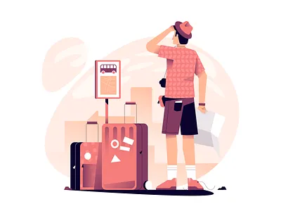 Tourist adobe illustrator bright color combinations character design characterdesign design exploration flat illustration minimal clean design tourist travel user interface ui vector illustration vectorart warm colors