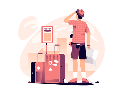 Tourist adobe illustrator bright color combinations character design characterdesign design exploration flat illustration minimal clean design tourist travel user interface ui vector illustration vectorart warm colors