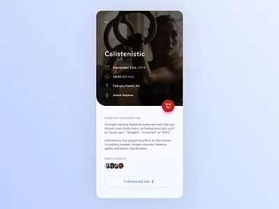 Gym app workout details [concept] app big photo clean description details page fitness app flat mobile mobile app modern ui overlay reminder reminder app sport sport app training app ui ux workout app workout tracker