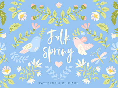 Folk Spring Patterns and Clip Art