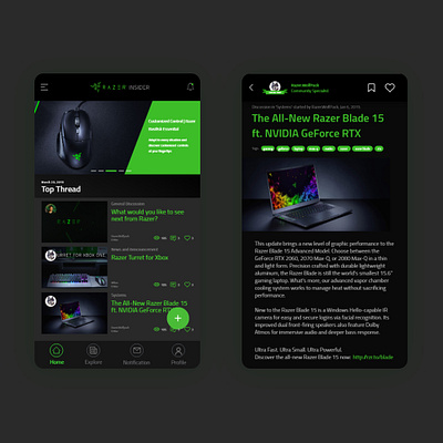 Razer Insider UI fanmade app dark mode dark ui design game interface razer ui ux