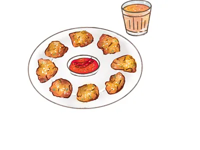 Pakoda with Tea chiya food icon illustration nepali food pakoda tea