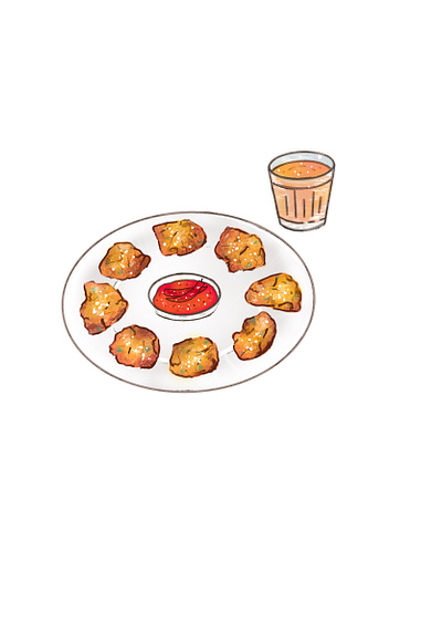 Pakoda with Tea chiya food icon illustration nepali food pakoda tea