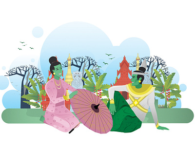 Myanmar Couple illustration vector