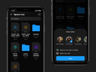 Files management add dark dashboard design files interaction ios management mobile people share ux uxui